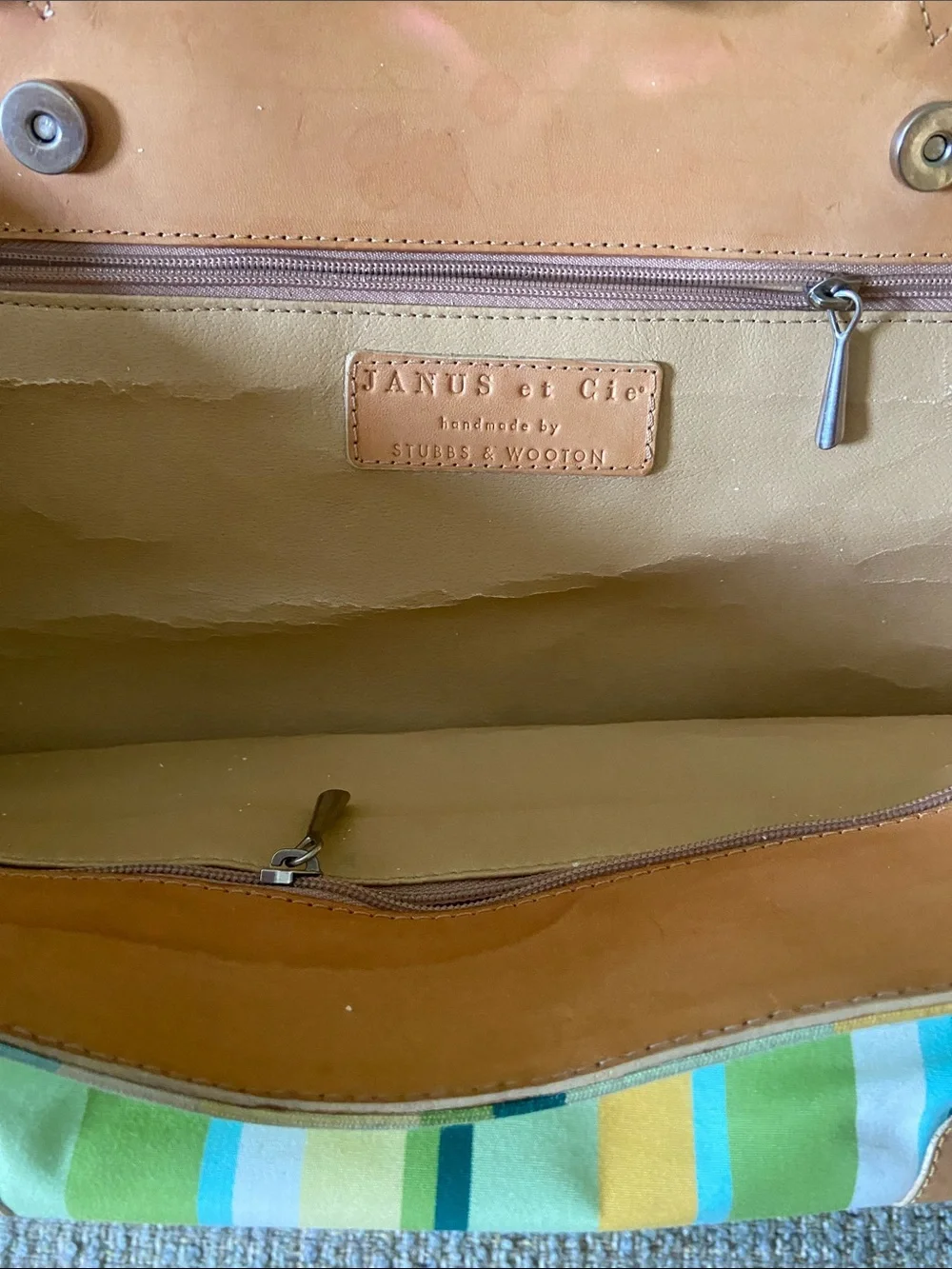 Janus et Cie  by Stubbs and Wooton canvas and leather trim tote - rare find